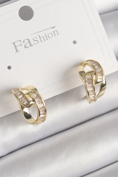 Pirinç Gold Renk Zirkon Taşlı Zincir Model Kadın Küpe 5886 ürün görseli 1