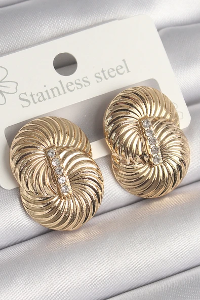 Pirinç Gold Renk Zirkon Taşlı Sarmal Model Kadın Küpe 5886 ürün görseli 1