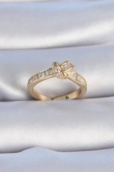 Pirinç Gold Renk Zirkon Taşlı Düğüm Model Kadın Yüzük 5886 ürün görseli 1
