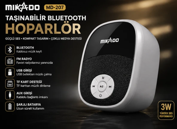 Mikado MD-207 Bluetooth Hoparlör Taşınabilir FM Radyo USB TF Kart Destekli Speaker ürün görseli 1