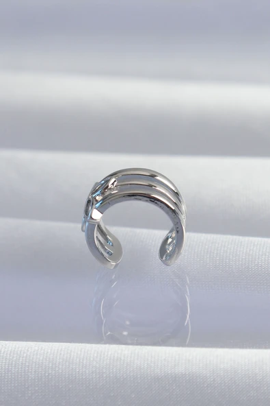 Pirinç Gümüş Renk Yonca Earcuff Küpe 5886 - Resim 2
