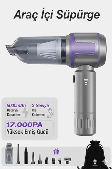 Kablosuz Taşınabilir Araç İçi El Süpürgesi 17000pa Güçlü Vakum 4’ü 1 Arada Çok Amaçlı Temizlik ürün görseli 1