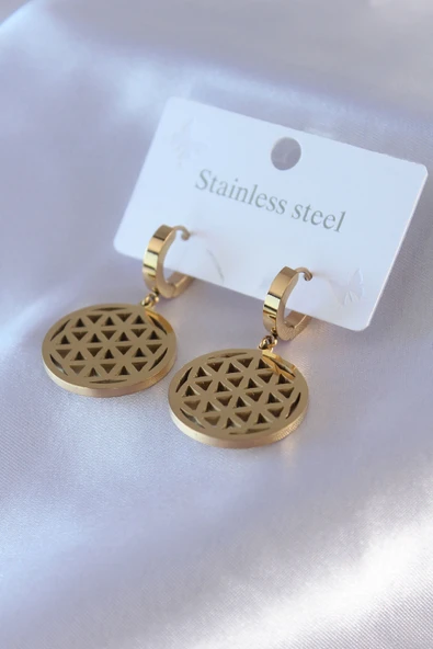 316L Çelik Gold Renk Lotus Model Kadın Küpe 5886 ürün görseli 1