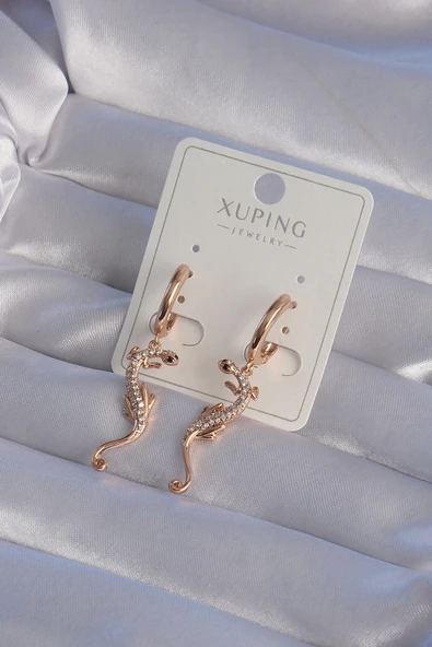 XUPİNG Rose Renk Zirkon Taşlı Kertenkele Model Halka Küpe 5886 ürün görseli 1