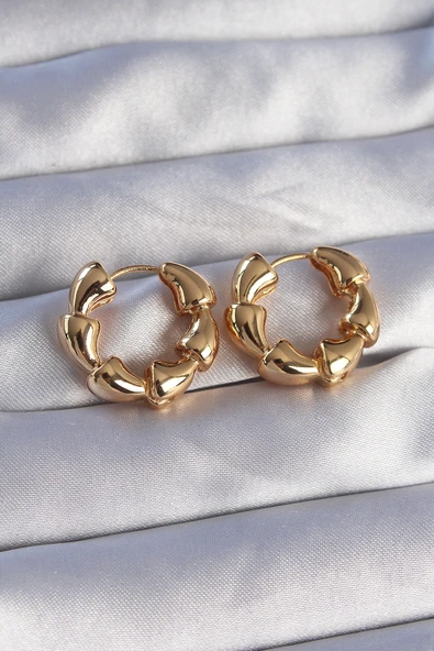 Pirinç Gold Renk Damla Kıvrım Tasarımlı Halka Küpe 5886 ürün görseli 1