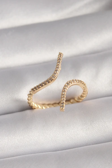 Pirinç Gold Renk Zirkon Taşlı Kadın Yüzük 5886 ürün görseli 1