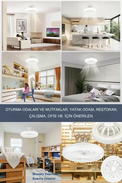 E27 Duylu Kumandalı Tavan Vantilatörlü Led Lamba 3 Hız Ve Renk Ayarlı Tavan Pervanesi ürün görseli 1