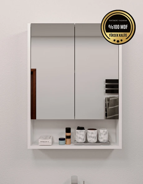 Lotus MDF 2 Kapaklı Aynalı Banyo Dolabı Lavabo Üstü Dolap Çok Amaçlı Banyo Dolabı ürün görseli 1