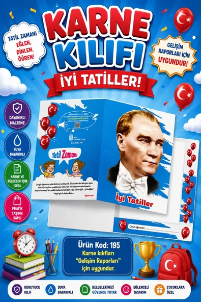 Ata Okul Öncesi ve İlkokullar İçin Karne Kılıfı (Gelişim Dosyasına Uygun) Ürün Kodu:195 (40 Adet) ürün görseli 1