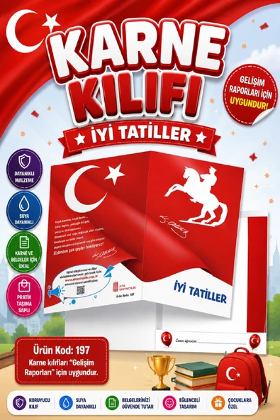 Ata Okul Öncesi ve İlkokullar İçin Karne Kılıfı (Gelişim Dosyasına Uygun) Ürün Kodu:197 (10 Adet) ürün görseli 1