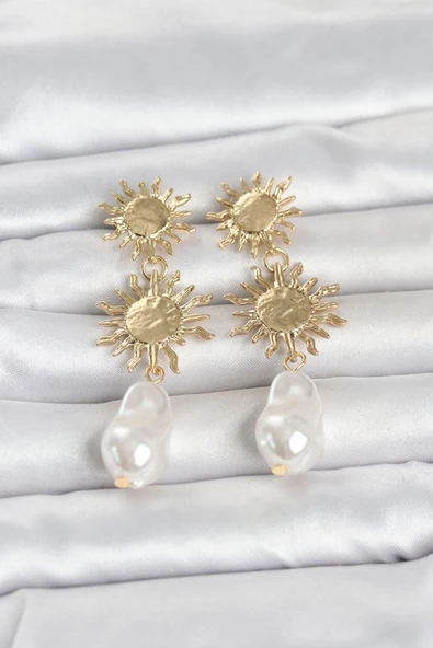 Gold Renk Pirinç Güneş Model Detaylı Kadın Küpe TJ-BKP11797 ürün görseli 1