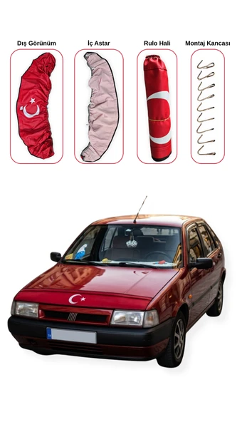 Fiat Tipo Uyumlu Ön Kaput Koruma Maskesi Kırmızı Deri - Türk Bayraklı Tasarım - Kolay Montaj ürün görseli 1
