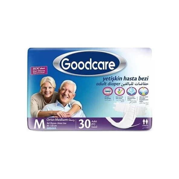 Goodcare Bel Bantlı Yetişkin Hasta Bezi Medium 30'lu 2 Paket 60 Adet ürün görseli 1