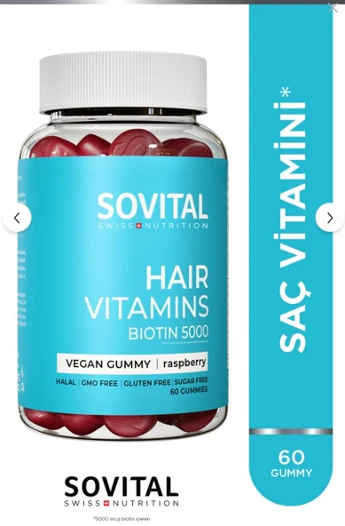 Sovital Hair Vitamins Swiss Technology 60 Vegan Gummies ürün görseli 1