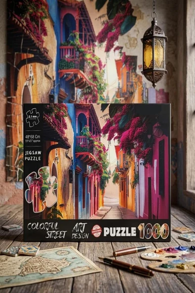 1000 Parçalı Colorful Street Sokak Manzara Tasarımlı Puzzle 48x68cm Eğitici Çocuk Yapboz ürün görseli 1
