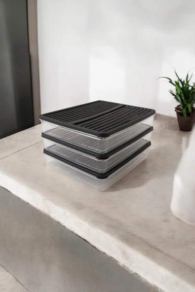 UCR HOME Buzdolabı Organizer Saklama Kabı Seti Hava Geçirmez Dondurucuya Uygun 3lü 2,5 L ürün görseli 1