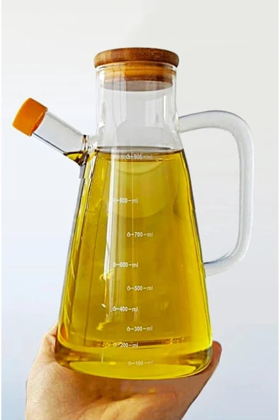 Enyaza Home Bambu Kapaklı Vakumlu Borosilikat 900ml Cam Yağlık Yağdanlık 1 Adet ürün görseli 1