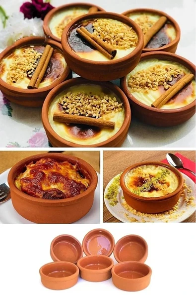 6'lı Sütlaç Çömlek Kase Güveç Seti Fırın Kase Güveç Kabı Sufle Kabı Sütlaçlık Güveç