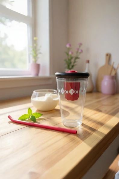 UCR HOME Cam Su Şişesi Su Matarası Süzgeçli Suluk Pipetli Tıpalı Detoks Spor Kamp Yoga 800 ML ürün görseli 1