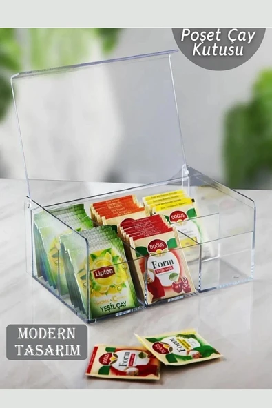 Sembol Gross Çay Kutusu 6 Bölmeli Kapaklı Poşet Bitki Çayı Çok Amaçlı Saklama Kabı Özel Tasarım Büyük Tea Box ürün görseli 1