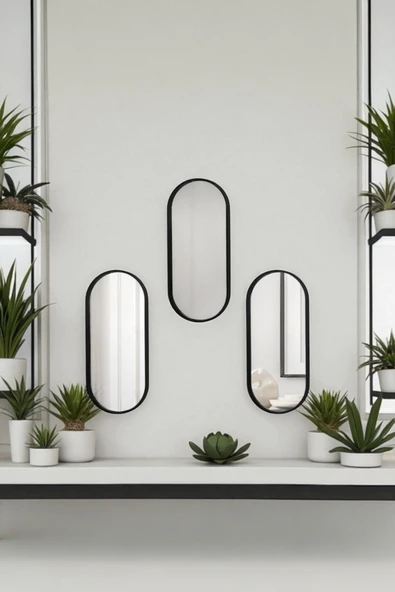 UCR HOME Oval Aynalı Duvar Aksesuarı Sunumluk İkramlık Kahve ve Çay Çok Amaçlı 3 Adet ürün görseli 1