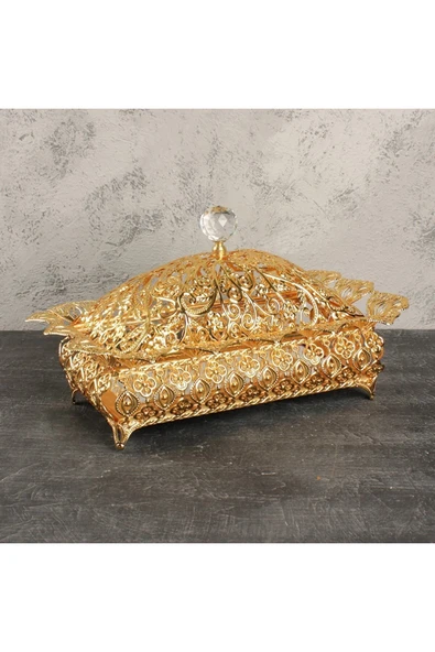 Leila Aynalı Gold Dikdörtgen Şekerlik & Kurabiyelik & Çikolatalık & Lokumluk ürün görseli 1