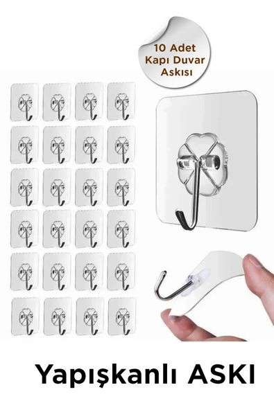 UCR HOME 10 Adet Kapı Duvar Askısı, Kendinden Yapışkanlı Şeffaf Askı, Güçlü Kapı Askısı, 6X6cm ürün görseli 1