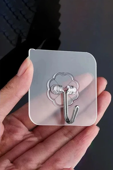 Mutlu Store 10 Adet 6x6cm Kendinden Yapışkanlı Şeffaf Güçlü Askı Kapı Duvar Askıları Ağır Yük Taşıma Askısı ürün görseli 1