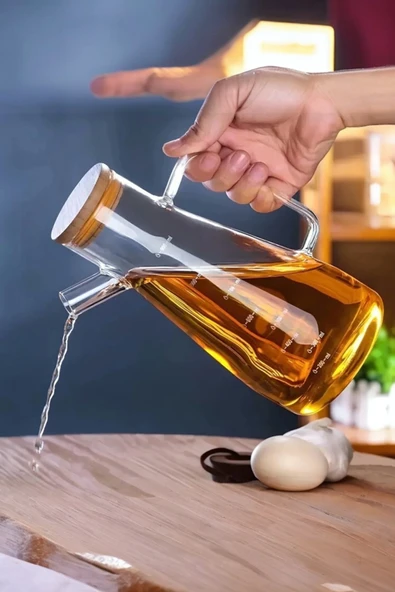 UCR HOME Masterchef Borosilikat Cam Yağdanlık Bambu Vakumlu Kapak Sirkelik Master Chef Yağlık 900 ML ürün görseli 1