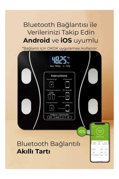 GenZ Bilişim Dijital Tartı Baskül Yağ Su Kas Vücut Kitle Endeksi Kilo Ölçer Tartı Siyah ürün görseli 1