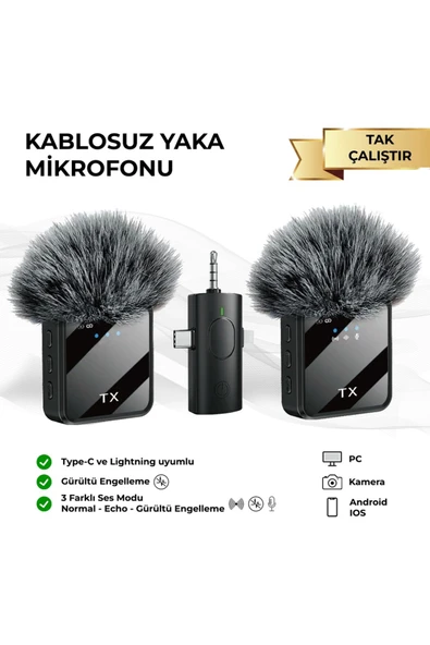 GenZ Bilişim Kablosuz Yaka Mikrofonu Tip-C Android Kamera IPhone Stüdyo Mikrofonu Için Ses Video Canlı Yayın Siyah ürün görseli 1