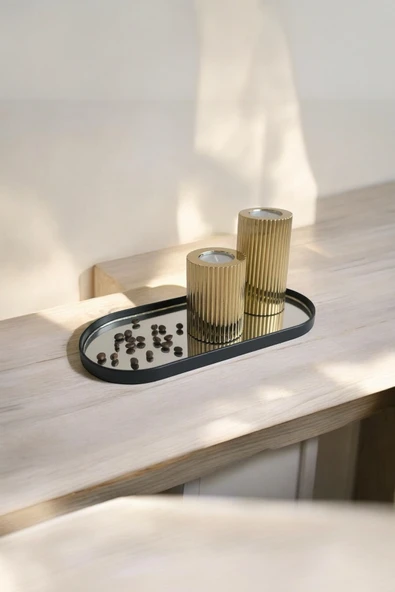 UCR HOME Oval Aynalı Sunumluk İkramlık Kahve ve Çay 12X30 CM ürün görseli 1
