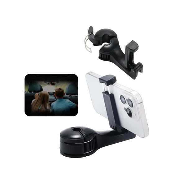 Space24 SPK08 2 in 1 Araç İçi Telefon Tutucu ve Askılık Siyah ürün görseli 1
