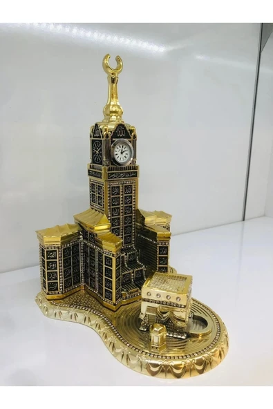 UCR HOME Hediyelik Dekoratif Zemzem Tower ve Kabeli Altın Saat ürün görseli 1