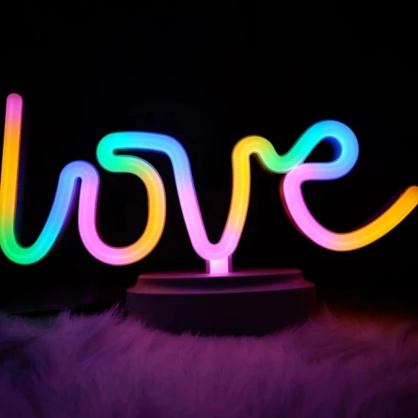 Neon Işıklı Love Yazılı Masa Gece Lambası ürün görseli 1