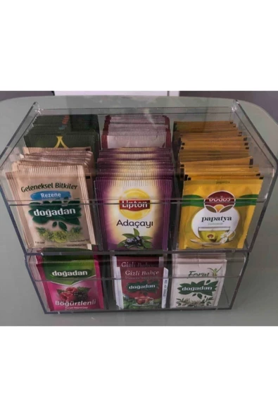 RsmConcept Global.shop 2'li Şeffaf Kapaklı 6 Bölmeli Dikdörtgen Çay Ve Kahve Kutusu Tea Box ürün görseli 1