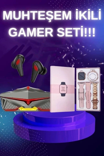 Yeni Nesil Pembe Dokunmatik Ekran Akıllı Saat Ve  Kulaklığı Kablosuz Bluetooth Kulaklık ürün görseli 1