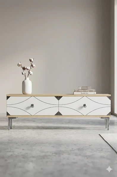 TSA1297DBS ALFA Tv Sehpası Safirmeşe-Beyaz-Silver 120cm ürün görseli 1