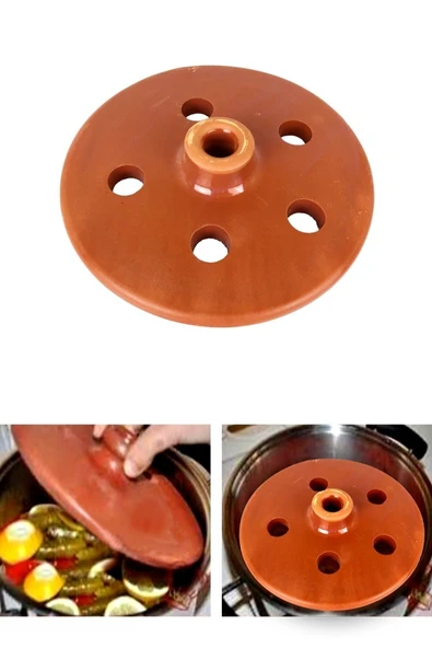 istanbulpazarı Kiremit Toprak Dolma Sarma Taşı Kapağı Büyük 22cm Sırlı Delikli Fırınlanmış Yaprak Sarma Dolma Taşı ürün görseli 1