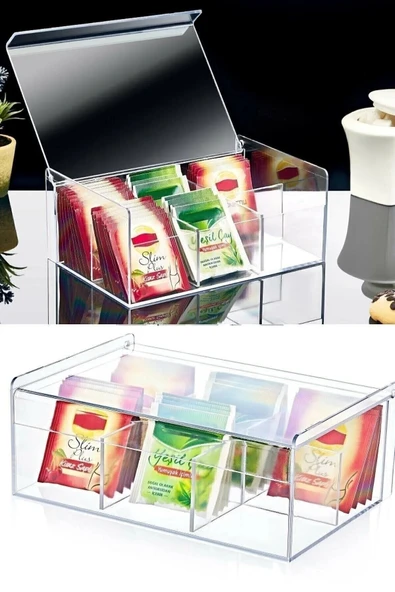 UCR HOME Çay Kutusu 6 bölmeli Kapaklı Poşet Bitki Çayı Saklama Kabı ürün görseli 1