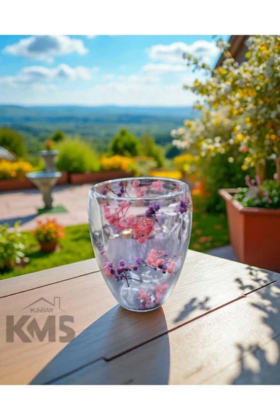kmskumsar Isıya Dayanıklı 2'Lİ Borosilikat Çift Cidarlı Çiçekli Bardak Ve Kahve Sunum Bardağı /Flower Cup ürün görseli 1