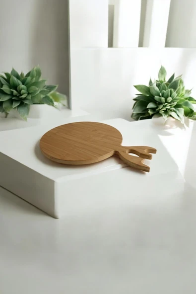 UCR HOME Bambu Geyikli Yuvarlak Ekmek Peynir Sebze Kesme Tahtası Sunumluk Dekoratif ürün görseli 1