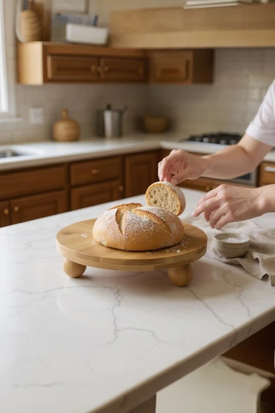 UCR HOME Bambu Yuvarlak Sunumluk Pasta Kek Servis Standı Ahşap Dekoratif Top Ayaklı ürün görseli 1