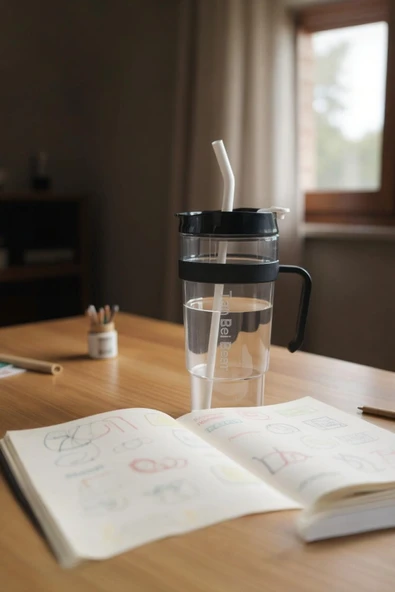 UCR HOME Pipetli Suluk Su Matarası Spor Detoks Kamp Lüks Matara Sert Plastik 1200 ML ürün görseli 1