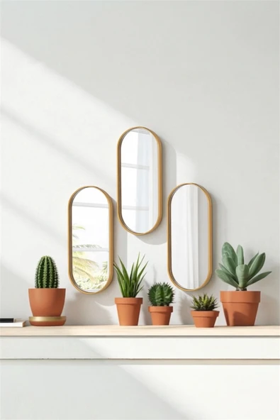 UCR HOME Oval Aynalı Duvar Aksesuarı Sunumluk İkramlık Kahve ve Çay Çok Amaçlı 3 Adet ürün görseli 1