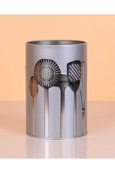 UCR HOME Metal Silindir Desenli Kaşıklık Servis Kepçe Kevgir Düzenleyici Toparlayıcı GRİ ürün görseli 1