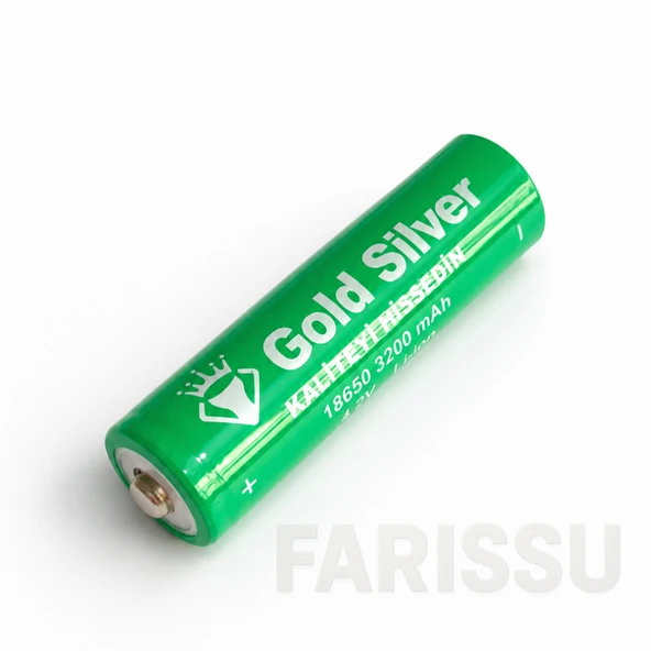 Gold Silver 18650 El Feneri ve Kafa Lambası Pili 3200 mAh 4.2V Şarj Edilebilir Li-ion Pil ürün görseli 1