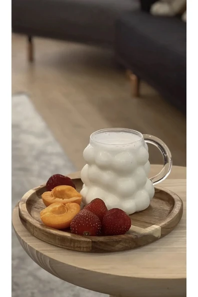 angeldesign 1 Adet Isıya Dayanıklı Kulplu Boncuk Şekilli | Kahve Ve Sunum Bardağı Borosilikat Bardak 300 ml ürün görseli 1