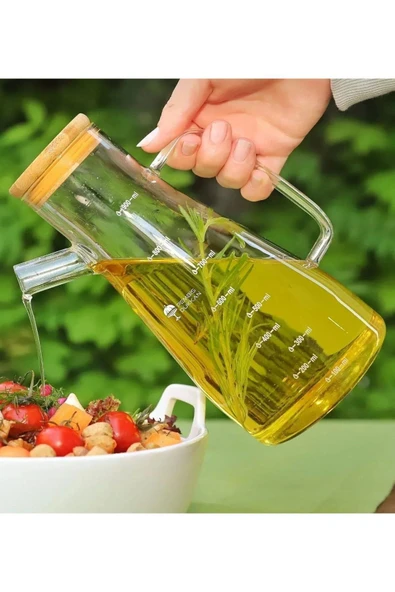 RENGARENK Dekoratif Bambu Kapaklı Borosilikat Cam Yağdanlık 900 ml ürün görseli 1