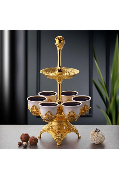 UCR HOME İki Katlı Tablalı Lüks Çok Amaçlı Zemzem ve Kahve Sunumluk Gold ürün görseli 1